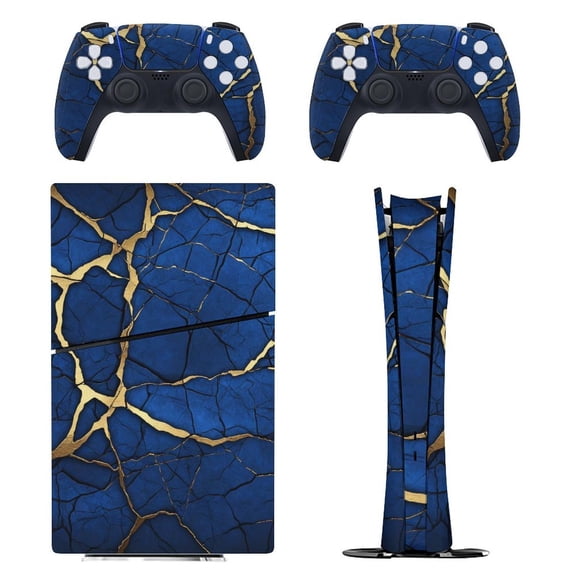 Blue Golden Highlights Console Skin Bundle for PS5 Pro Slim Disc & Digital / PS4 – Full Wrap + Dual Controller Flair