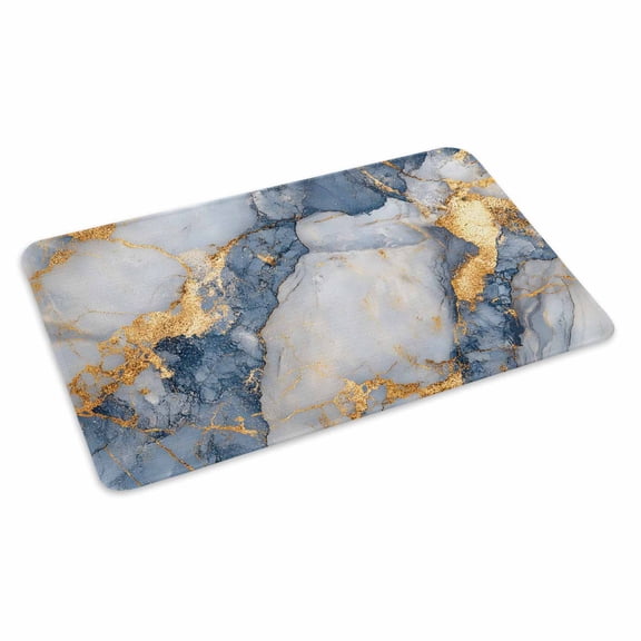 Blue Golden Marble Doormat Outdoor Entrance 24"x36", Modern Abstract Ink Painted Art Absorb Moisture Dirt Door Mats, Non-Slip Rubber Backing Floor Mats Indoor, Low-Profile Front Door Rugs
