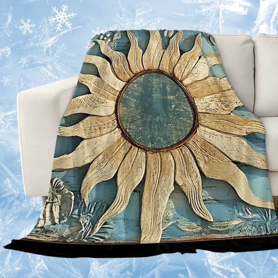 Blue Golden Sun Cooling Blanket, Lightweight Breathable Summer Throw Blanket with Double Sided Cold Effect, Vintage Abstract Art Retro Picnic Beach Blankets Bed Sheet for Hot Sleepers 30"x40"