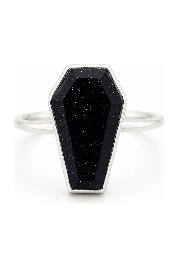 Blue Goldstone Coffin Ring, 925 Sterling Silver Jewelry, Celestial Galaxy Gemstone Ring, Handmade Witchy Statement Ring