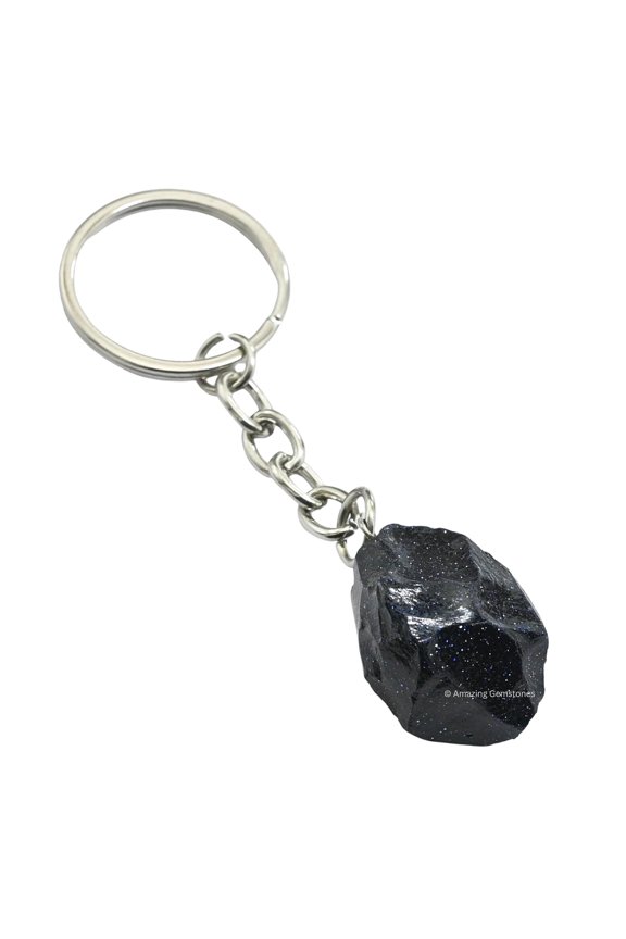 Blue Goldstone Crystal Car Key Holder, Raw Crystal Keychain