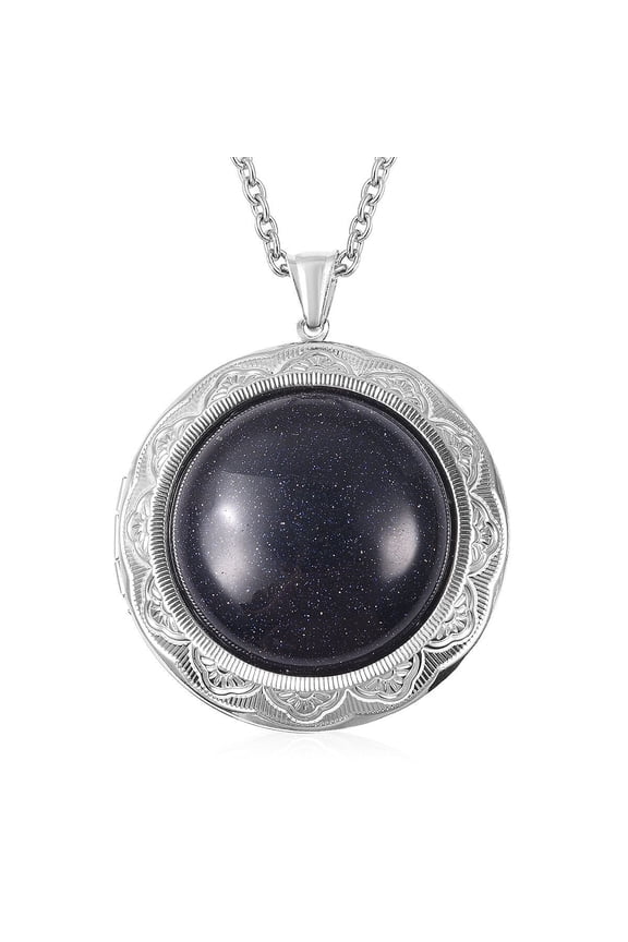 Blue Goldstone Locket Necklace for Women with a Stainless Steel Chain 24 Inches - Pendant Necklace Fashion Jewelry Christmas Gifts for Her