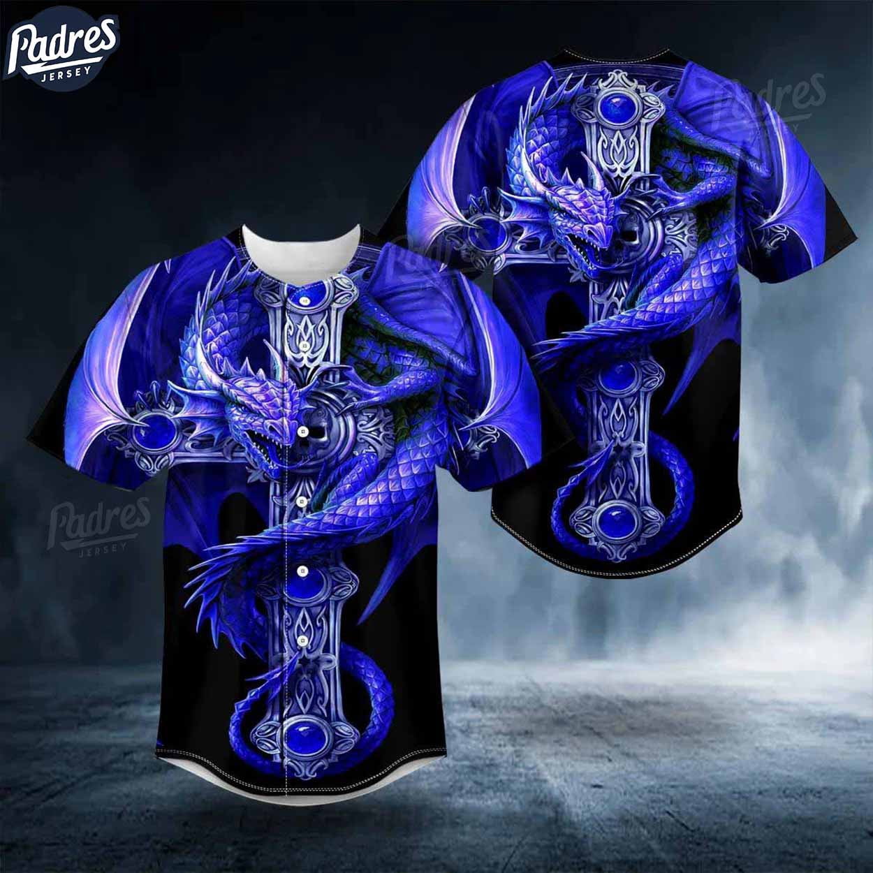 Blue Gothic Dragon Skull Baseball Jersey - Walmart.com