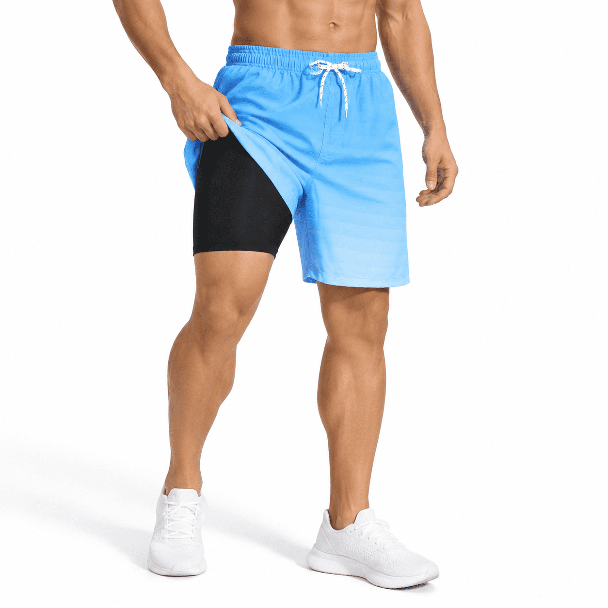 Large Blue Trunk Blue Gradient 3X-Large Mens Swim Trunks With Liner 2 In 1 Quick Dry ...