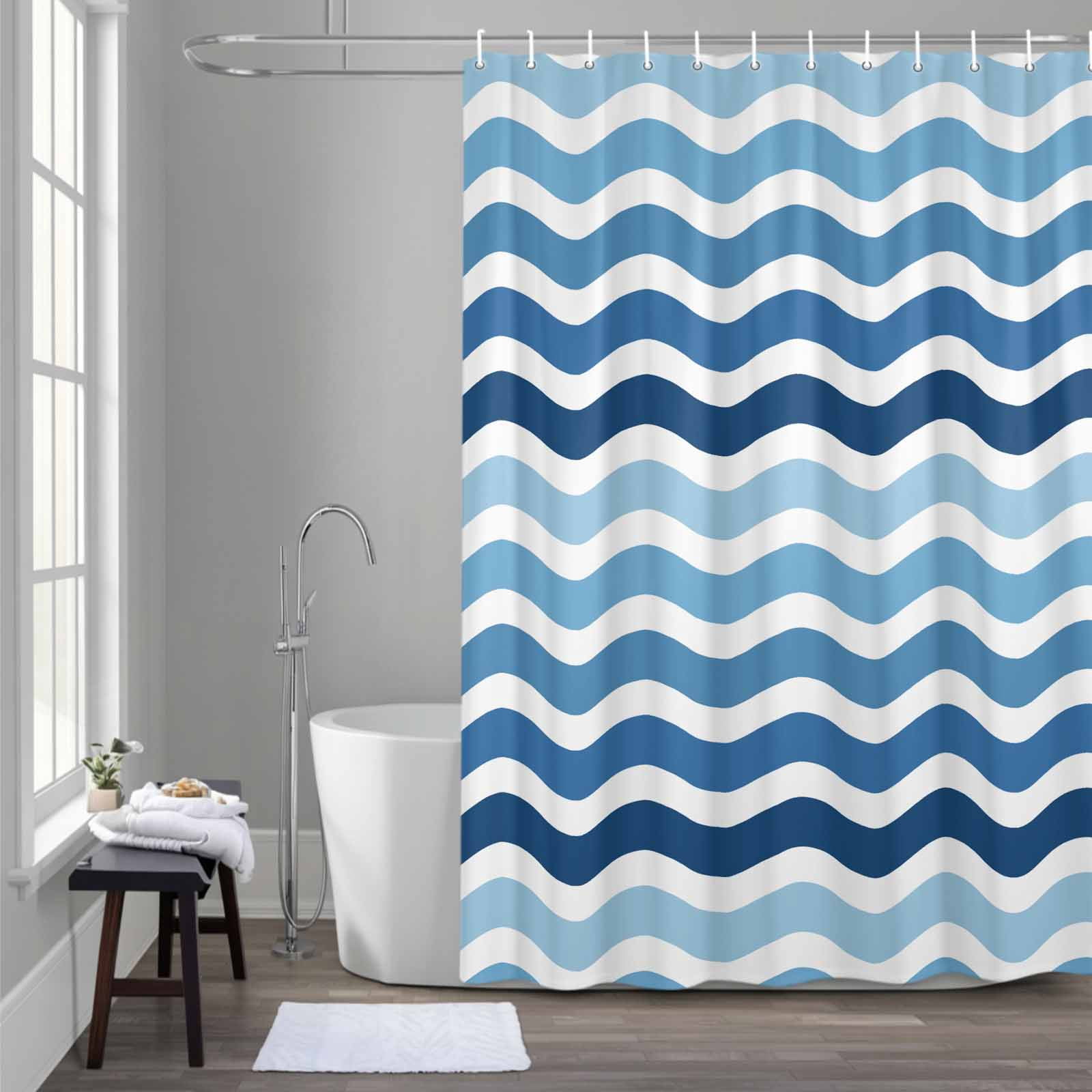 Blue Gradient 60x72 Inches Waterproof Shower Curtain, Water Ripple Bath ...