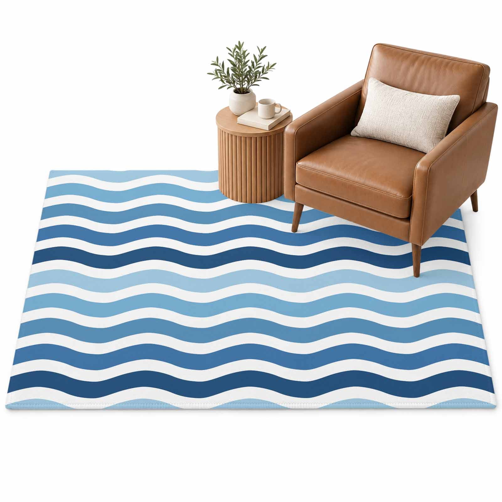 Blue Gradient Area Rug 4'x6', Water Ripple Soft Mat Non-Slip Silicone ...
