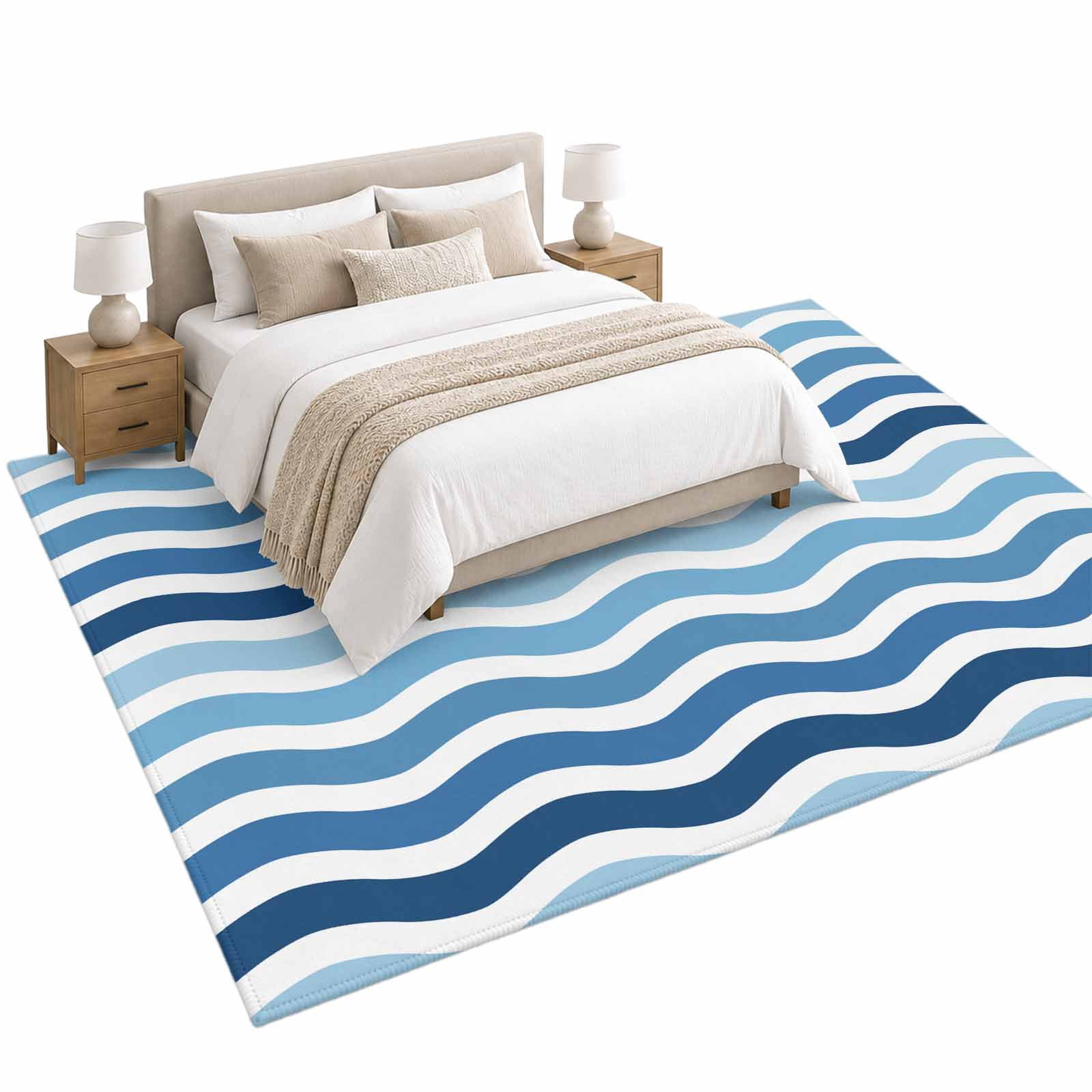 Blue Gradient Area Rug 5'x7', Water Ripple Soft Mat Non-Slip Silicone ...
