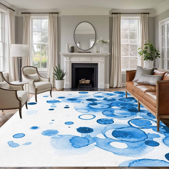 Blue Gradient Area Rugs 8'x10', Washable Small Throw Rugs for Living Room Patio, Abstract Polka Dots Vintage Modern Art Indoor Outdoor Rug Non-Slip Low Pile Carpet Runner Reversible Floor Mats