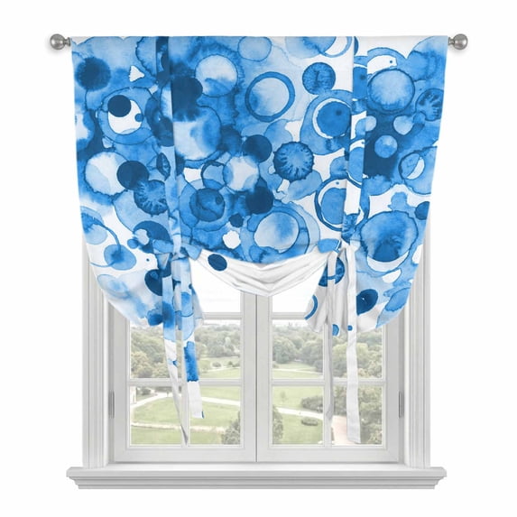 Blue Gradient Balloon Curtains for Windows, Bedroom Curtains 54 Inch Length, Abstract Polka Dots Vintage Modern Art Tie Up Curtains Panels Thermal Insulated Bathroom Curtains Window 42"x54"
