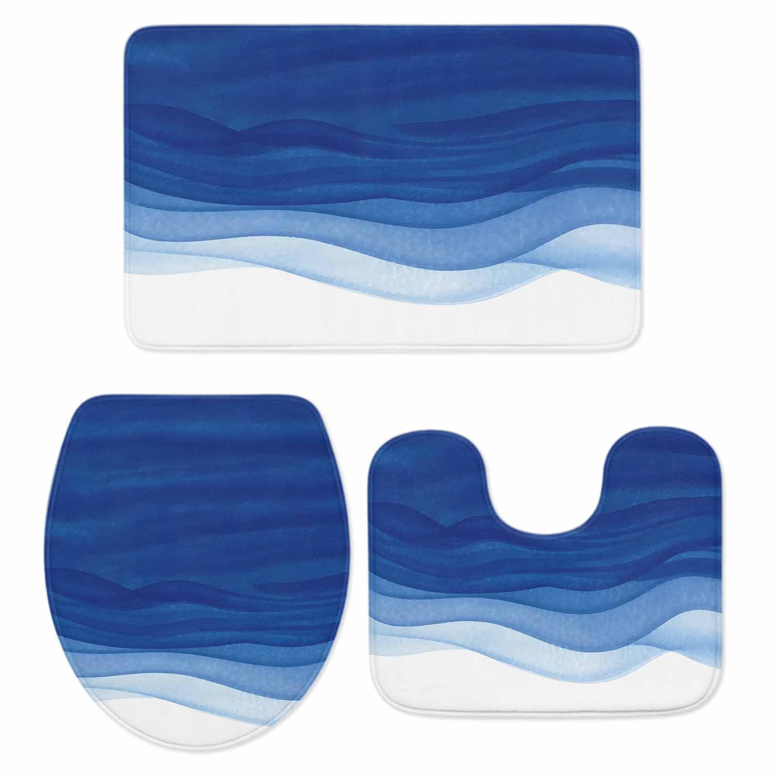 Blue Gradient Bathroom Rugs Set Watercolor Abstract Dark Blue Gradient ...