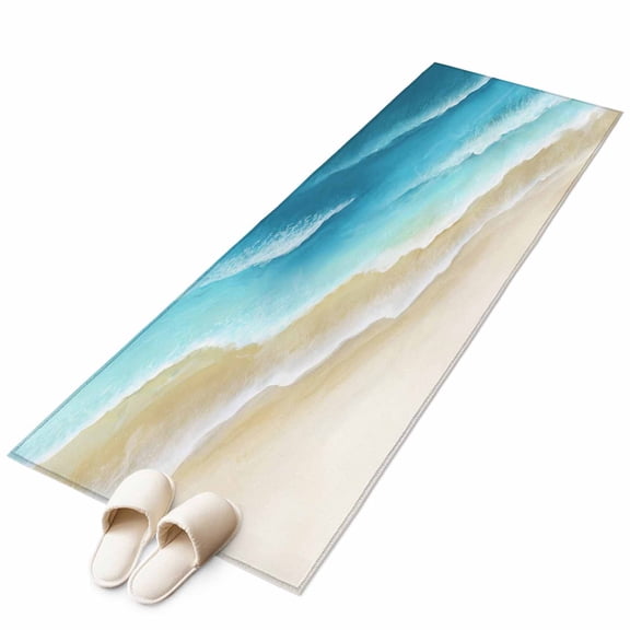 Blue Gradient Beach Area Rugs Collection 2'x6', Watercolor Coastal Seaside Waves Ombre Non Slip Indoor Rectangle Throw Runner Rug Floor Mat Carpet for Living Room Dining Table Bedroom Nursery