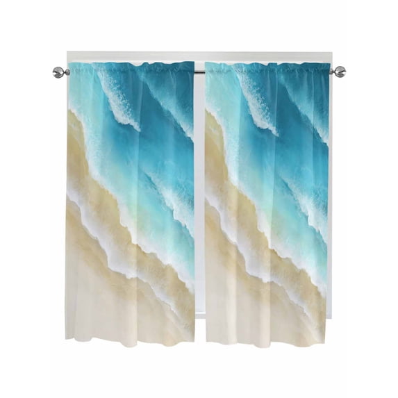 Blue Gradient Beach Living Room Curtains 2 Panel, Watercolor Coastal Seaside Waves Ombre Cafe Window Treatment, Extra Long Farmhouse Bedroom Bathroom Kitchen Curtains Drapes 104"x72"