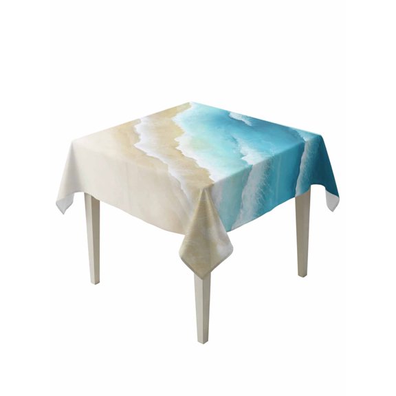 Blue Gradient Beach Table Cloth, Waterproof Tablecloth for Square Tables, Watercolor Coastal Seaside Waves Ombre Reusable Washable Fabric Table Cover for Restaurant Kitchen Dining Tables 54"x54"