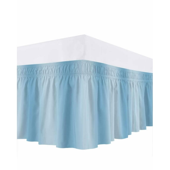 Blue Gradient Bed Skirt Queen Size 16" Drop Ombre Ruffled Wrap Around Bed Skirts Adjustable Elastic Bedskirt Dust Ruffle for Queen Size Bed