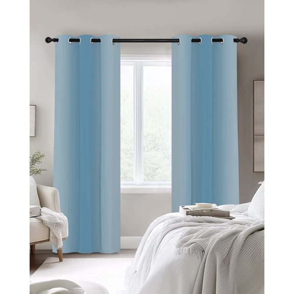 Blue Gradient Blackout Curtains 2 Panels, Ombre Thermal Insulated Grommet Window Curtains for Bedroom Living Room 42"x63"