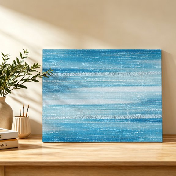 Blue Gradient Canvas Wall Art, Minimalist Sea Waves Modern Summer Coastal Wall Art Prints Artwork Framed Canvas Ready to Hang Art Pictures for Bathroom Bedroom Entry Desk Corner 10" x 8"