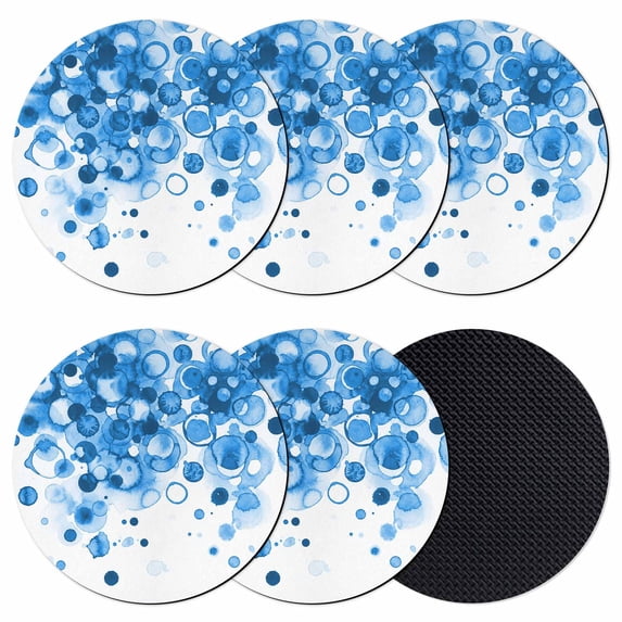 Blue Gradient Coasters Set of 6, Absorbent Coasters for Drinks, Abstract Polka Dots Vintage Modern Art Coaster for Desk Coffee Table Protection, Home Decor House Warming Gifts 4"