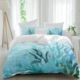 thumbnail image 1 of Blue Gradient Coral Full Size Comforter Set, Ocean Coastal Sea Watercolor Coral Bedding for All Seasons, 4 Pcs Bed Set, 1Quiltcover (86"x86") ,1Sheet(80"x116"), 2Pillowcases (30"x20"), 1 of 9