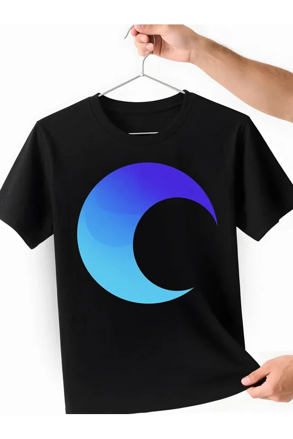 Blue Gradient Crescent Moon Ombre Design Unisex T-Shirt ,up to size 5XL