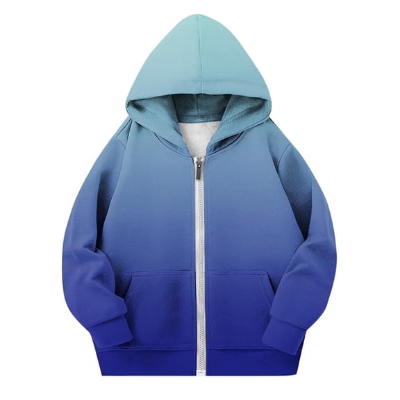 Blue Gradient Hoods for Kids Girl Boy Winter Fall Long Sleeve Fleece Lined Wool Casual Kawaii Warm Thick Fuzzy with Hood Jacket s Outfit Sweatshirt Child 2026 7 Years