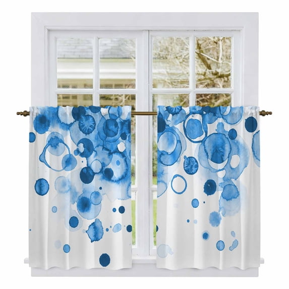 Blue Gradient Kitchen Curtains 45 Inch Length, Abstract Polka Dots Vintage Modern Tiers Curtains for Bathroom Bedroom Cafe, Light Filtering Small Window Treatment Short Drapes 2 Panels 42"Wx45"L
