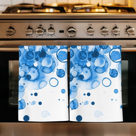 Blue Gradient Kitchen Towels Set of 4, Abstract Polka Dots Vintage Modern Art Absorbent Dish Towels for Kitchen, Microfiber Hand Towel, Quick Drying Tea Towel for Cleaning Decorative Dishcloths