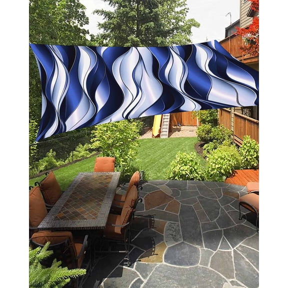 Blue Gradient Line Sun Shade Sail 14'X18' Abstract Twist UV Block Outdoor Sail Shades Breathable Waterproof Rectangular Sunshade for Patio Garden Pool Pergola Porch