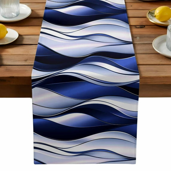 Blue Gradient Line Table Runner, Abstract Twist Kitchen Table Runners Dress Scarves for Table Decorations Party/Restaurant/Indoor Outdoor Use, 13x90in