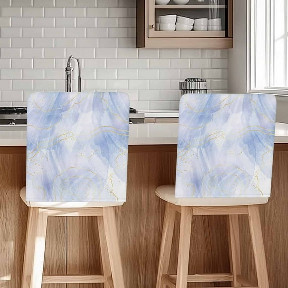 Blue Gradient Marble Chair Covers Set of 6 Golden Lines Chair Back Covers Stretch Removable Washable Slipcovers Protector for Dining Room Kitchen Party Decor