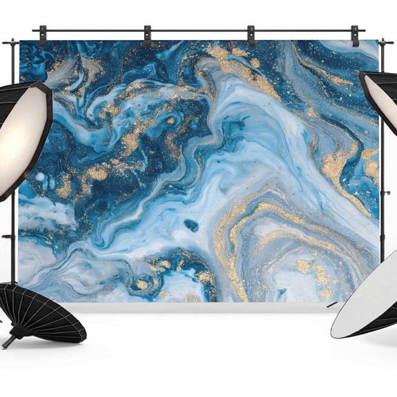 Blue Gradient Marble Photography Backdrop 7x5FT, Abstract Gold Ombre Wave Rock Texture Photo Backdrops, Background for Photography Studio Photo Studio Background, Back Drop for Photoshoot