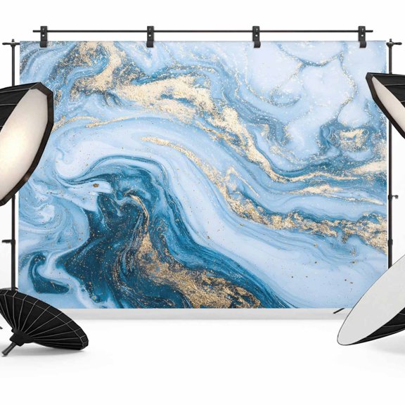 Blue Gradient Marble Photography Backdrop 7x5FT, Abstract Gold White Ombre Wave Texture Photo Backdrops, Background for Photography Studio Photo Studio Background, Back Drop for Photoshoot