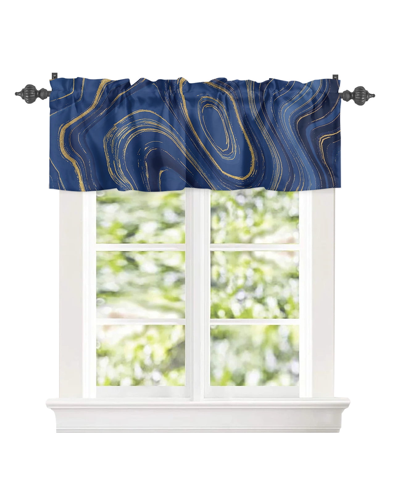 Blue Gradient Marble Texture Gold Ripple Window Treatment Panel for ...