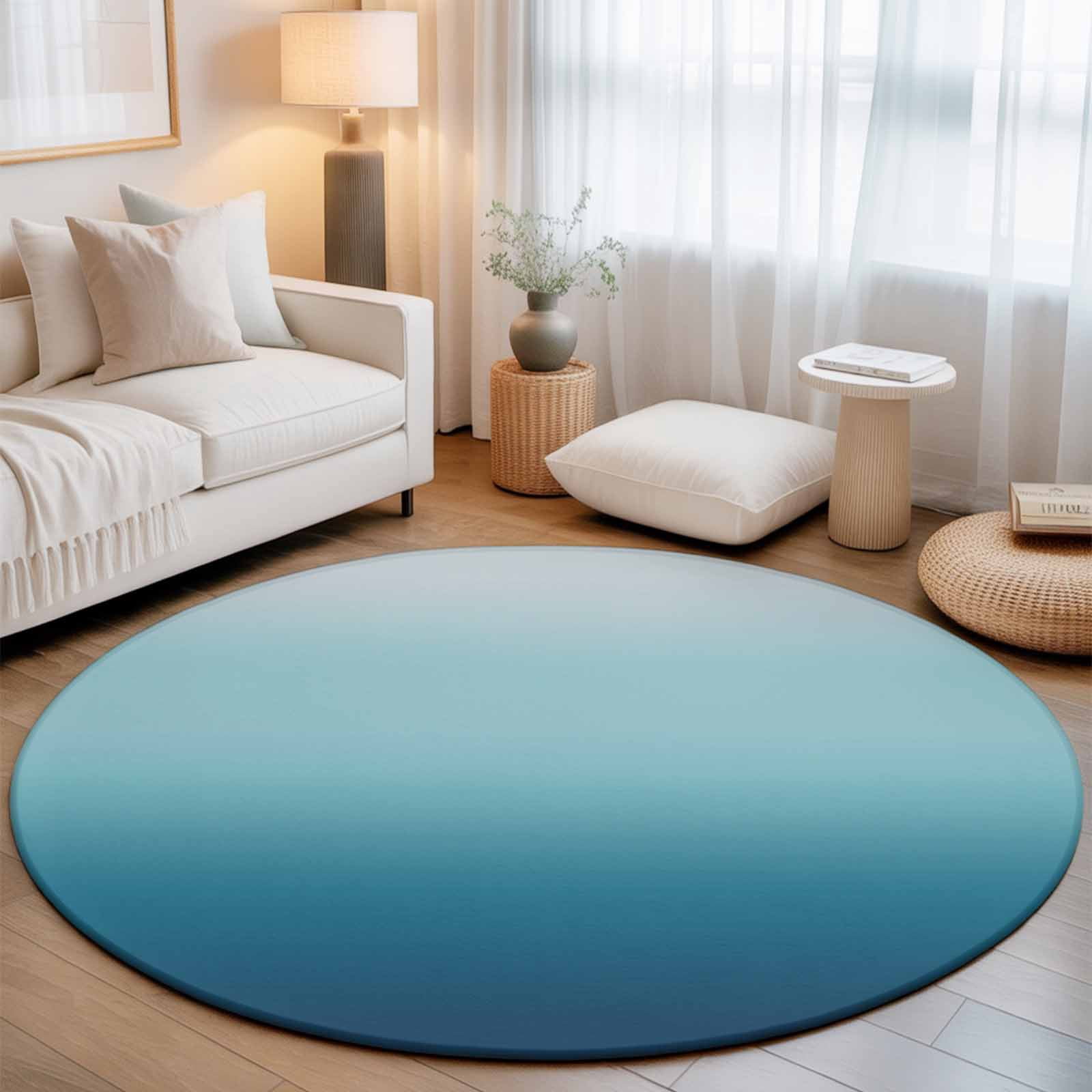 Blue Gradient Ombre Round Rug 5ft Watercolor Blue Washable Area Rugs ...
