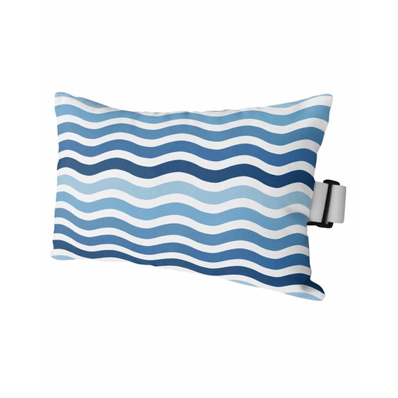 Blue Gradient Outdoor Head Resting Pillows with Insert Water Ripple 1 Pack Waterproof Lumbar Pillows with Adjustable Elastic Strap for Patio Recliner Chaise Beach Chair, 11"x16"