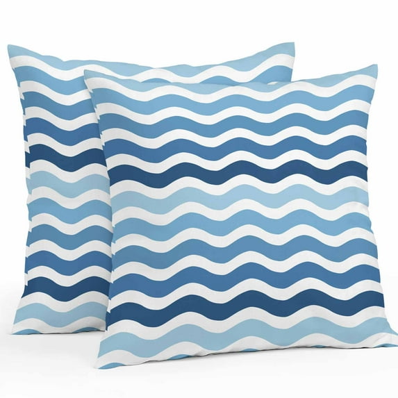 Blue Gradient Outdoor Pillow Covers Set of 2 Water Ripple Waterproof Throw Pillow Case Decorative Square Cushion Cover for Patio Couch Garden Balcony, 26"x26"