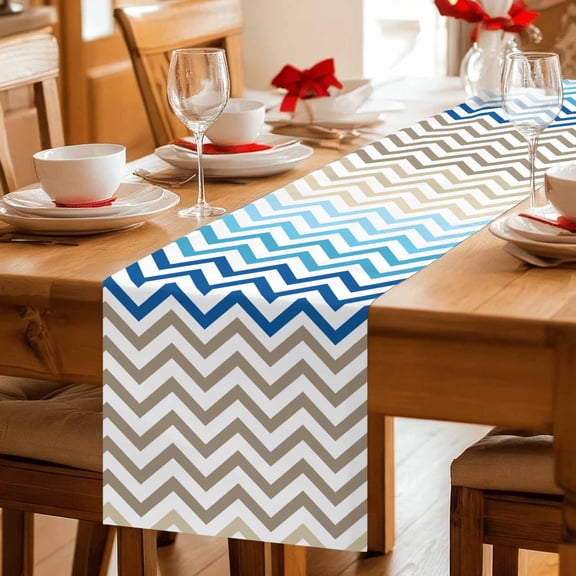 Blue Gradient Ripple Zigzag Chevron Table Runner 36 Inches Long,Kitchen Dining Tablerunners Abstract Geometric Linen Table Runners Dresser Scarves for Home Dinner Wedding Holiday Party Decor