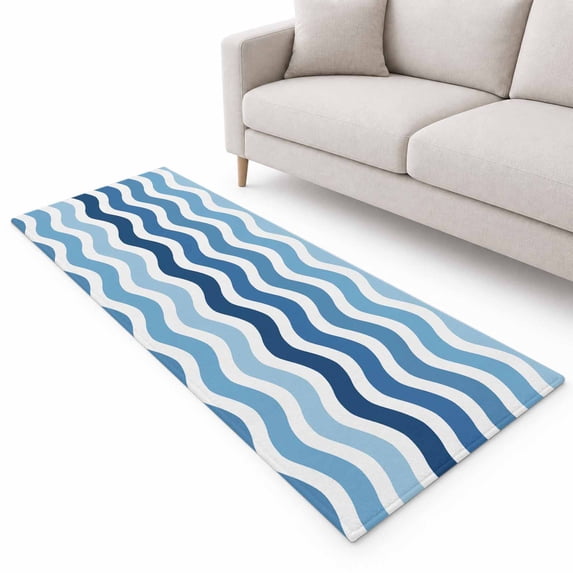 Blue Gradient Runner Rug 2.6'x8', Water Ripple Soft Mat Non-Slip ...