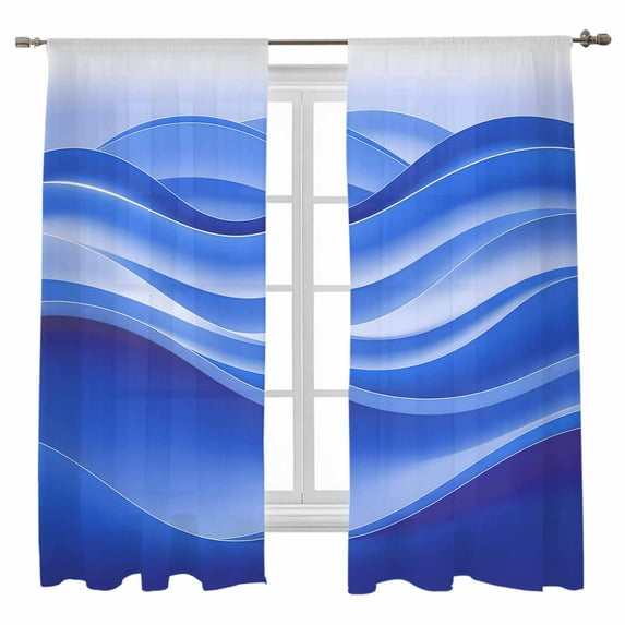 Blue Gradient Sheer Curtains 63 inches Long, Fluid Wave Art Abstract Modern V Light Filtering Sheer Window Curtains Rod Pocket Voile Drapes for Bedroom Living Room, 52"W x 63"L 2 Panels