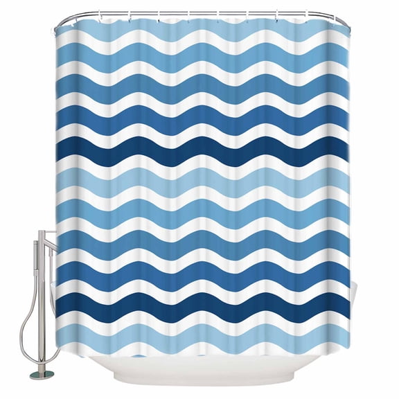 Blue Gradient Shower Curtain, 72" x 72", Water Ripple Striped Modern Waterproof Bathroom Curtain Washable Shower Curtain Set with 12 Hooks