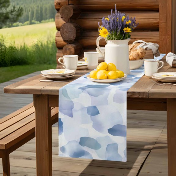 Blue Gradient Smudge Art Table Runner 60 Inch Long Watercolor Abstract Style Table Runners Linen Burlap Tablerunner for Kitchen Dining Room Holiday Party