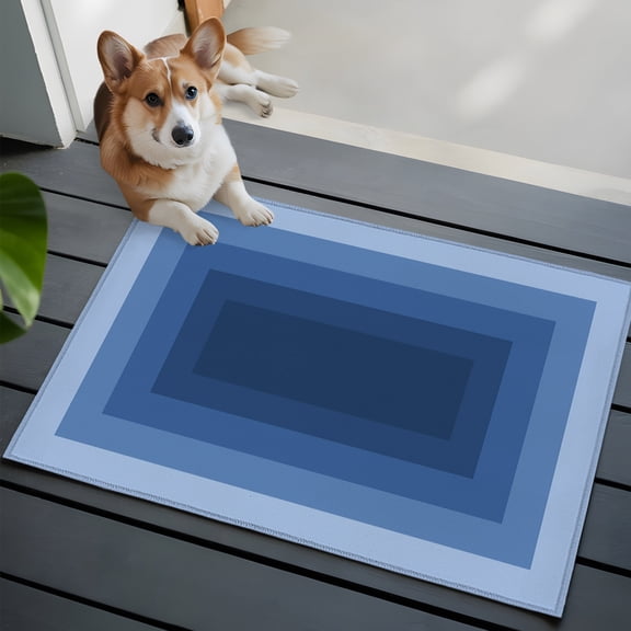 Blue Gradient Squares Washable Entry Rug 2x3 Softness Layers Zen Geometric Low Pile Indoor Door Mat with Rubber Backing Thin Area Rug for for Entrance, Bedroom, Kitchen, Laundry, Bathroom
