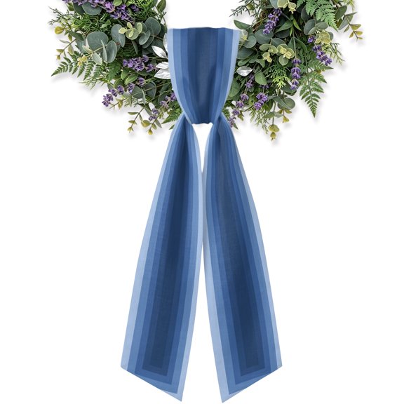 Blue Gradient Squares Wreath Sash for Front Door, Softness Layers Zen Geometric Satin Wreath Ribbon Bow Accessory Garland Home Decor for Doorway Porch Yard 4.5x56