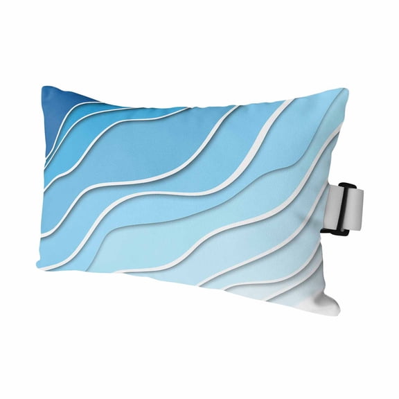 Blue Gradient Stripe Abstract Geometric Outdoor Pillow for Chaise Lounge Chair,Water Ripple Ocean Ombre Waterproof Headrest Lumbar Pillows with Insert&Elastic Strap for Patio Pool Chairs,1 Pack