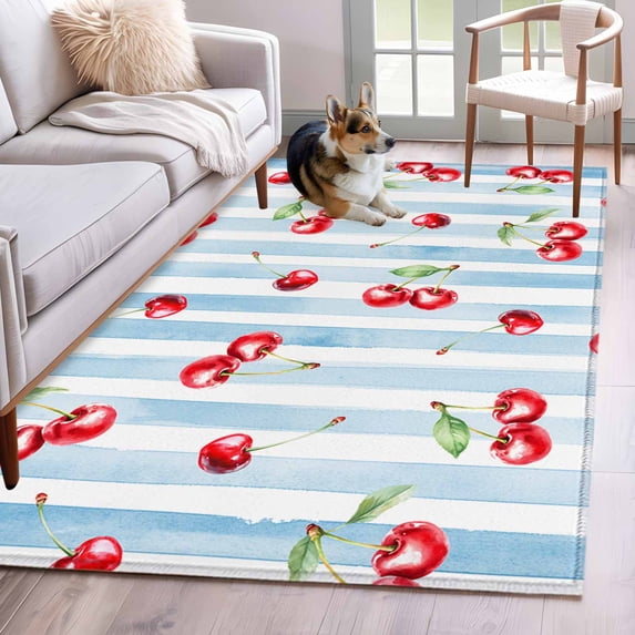 Blue Gradient Stripes 3'x5' Rug for Bedroom Foot of Bed Small Living ...