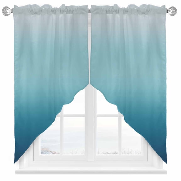 Blue Gradient Swag Valances for Windows 2 Pack Swag Kitchen Curtains 36 Inches Long Rod Pocket Short Window Treatment for Kitchen Bathroom 36"x36"