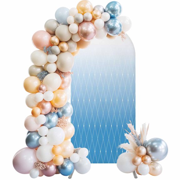Blue Gradient Texture Arch Backdrop Cover 4 FT Rhombus Geometric Lines Pattern Stretchy Elastic Arch Stand Covers Spandex Arched Background Birthday Wedding Party Decoration (No Stand)