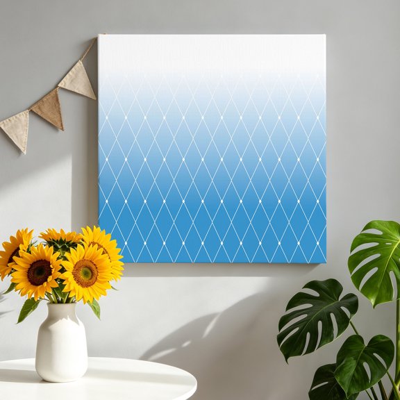 Blue Gradient Texture Canvas Wall Art, Rhombus Geometric Lines Pattern Framed Canvas Wall Decor Picture Print Artwork Decorations for Living Room Office Ready to Hang 8" x 8"