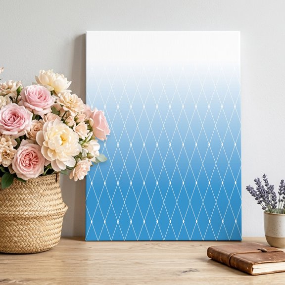 Blue Gradient Texture Canvas Wall Art, Rhombus Geometric Lines Pattern Framed Canvas Wall Decor Picture Print Artwork Decorations for Living Room Office Ready to Hang 32" x 24"