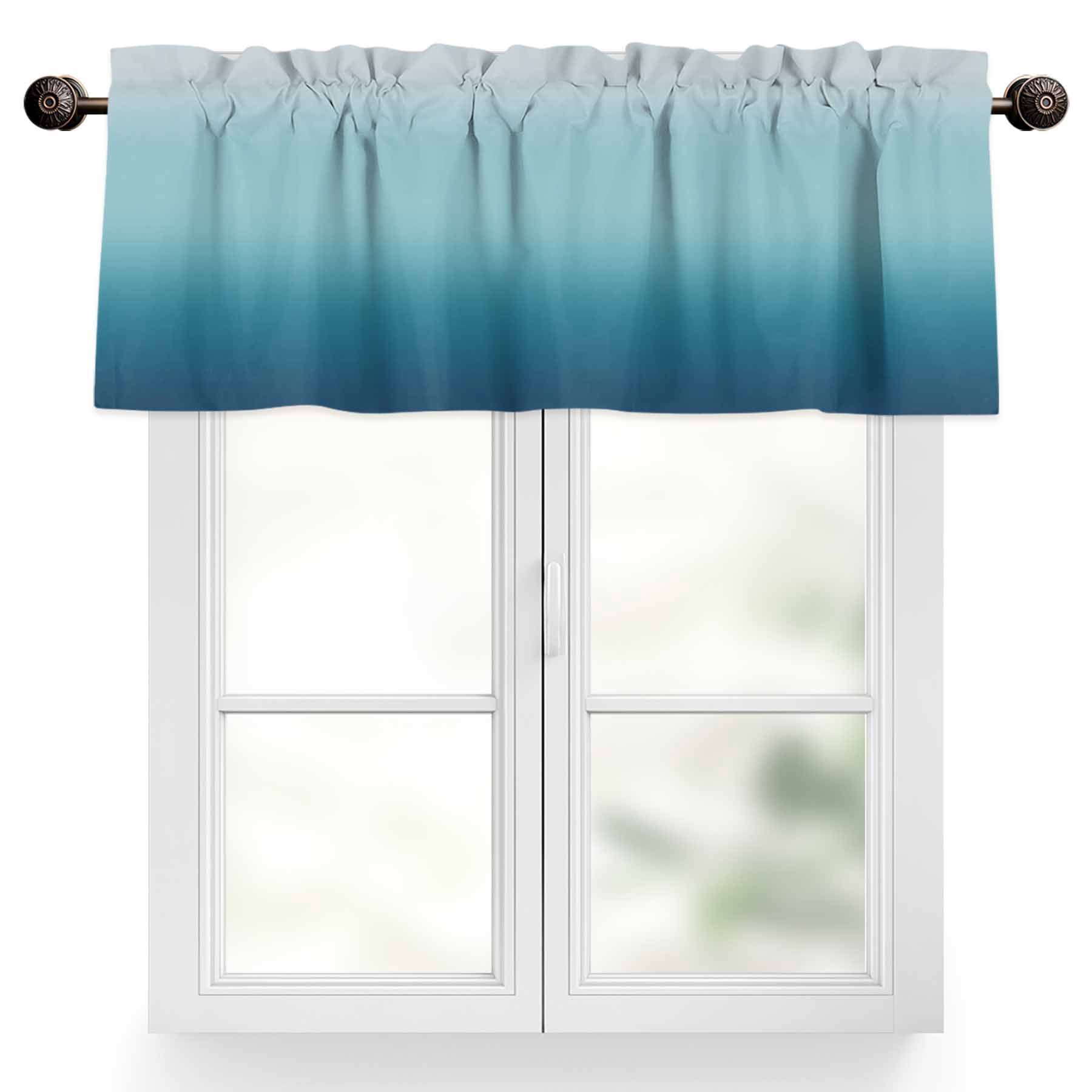 Blue Gradient Valances for Windows, 54 x 18in, Rod Pocket Kitchen ...