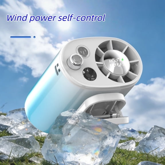 Blue Gradient Waist Fan with LED Light, Portable Rechargeable Clip On Fan, 3-in-1 Wearable High Speed Personal Fan for Camping Fishing Hiking Outdoor
